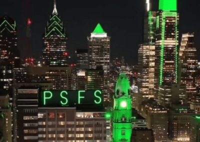 Philadelphia Skyline signage turned green