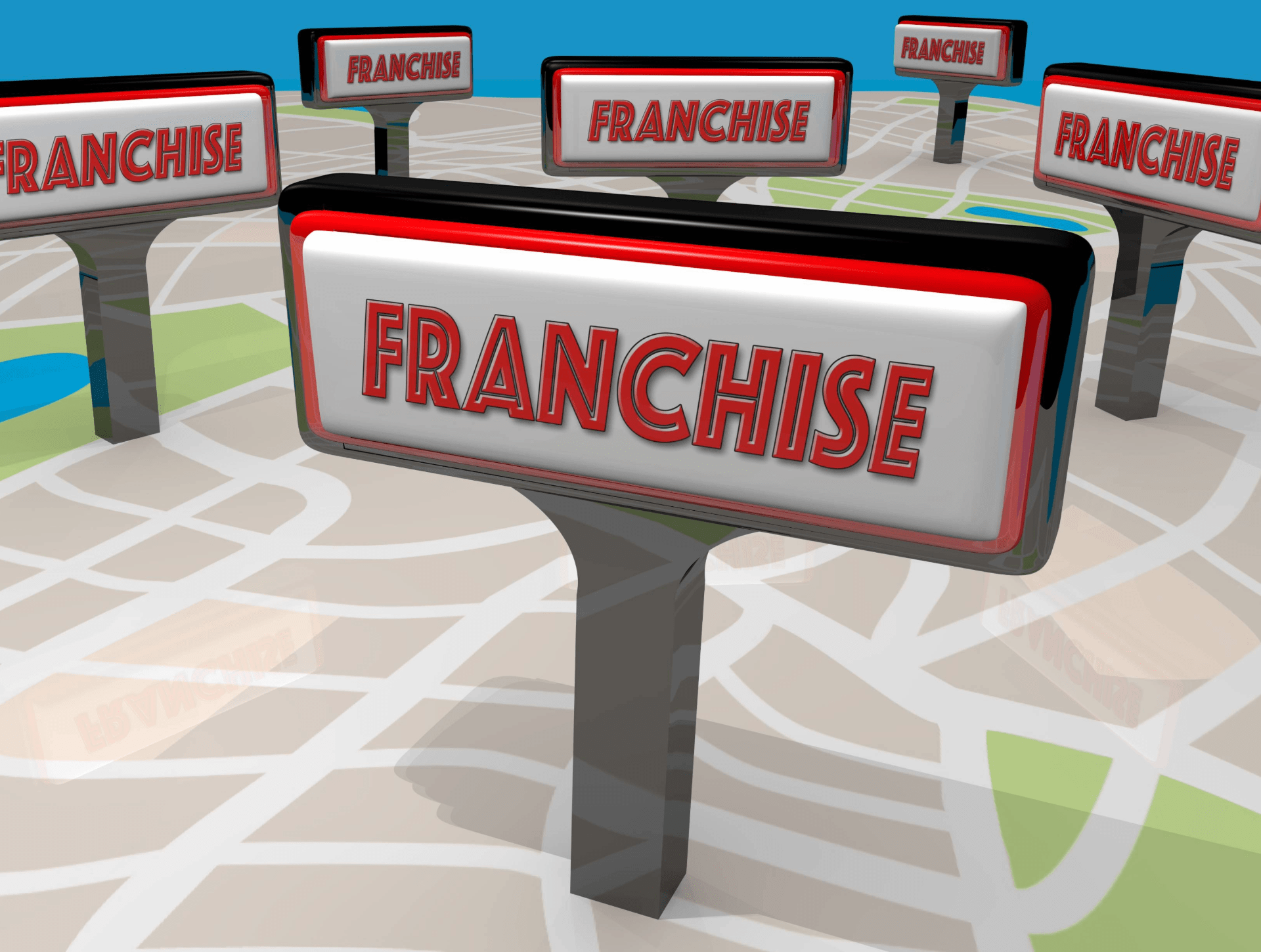 Multiple Franchise Signs on a Map