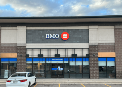 BMO exterior branding on retail bank branch