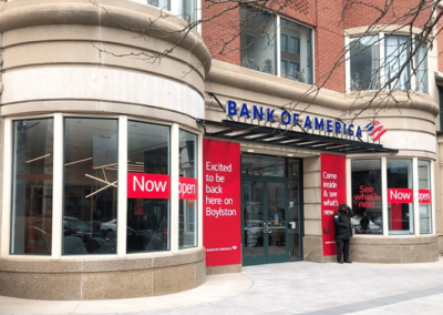 Exterior branding and signage for local bank branch