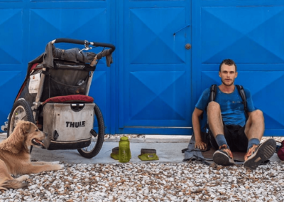 Tom Turcich and dog Savannah traveling the world